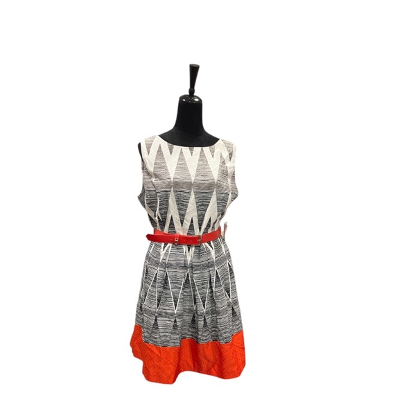 NWT Tahari Arthur S. Levine Red/Black Geometric Belted Midi Sheath Dress 16 - Picture 1 of 9